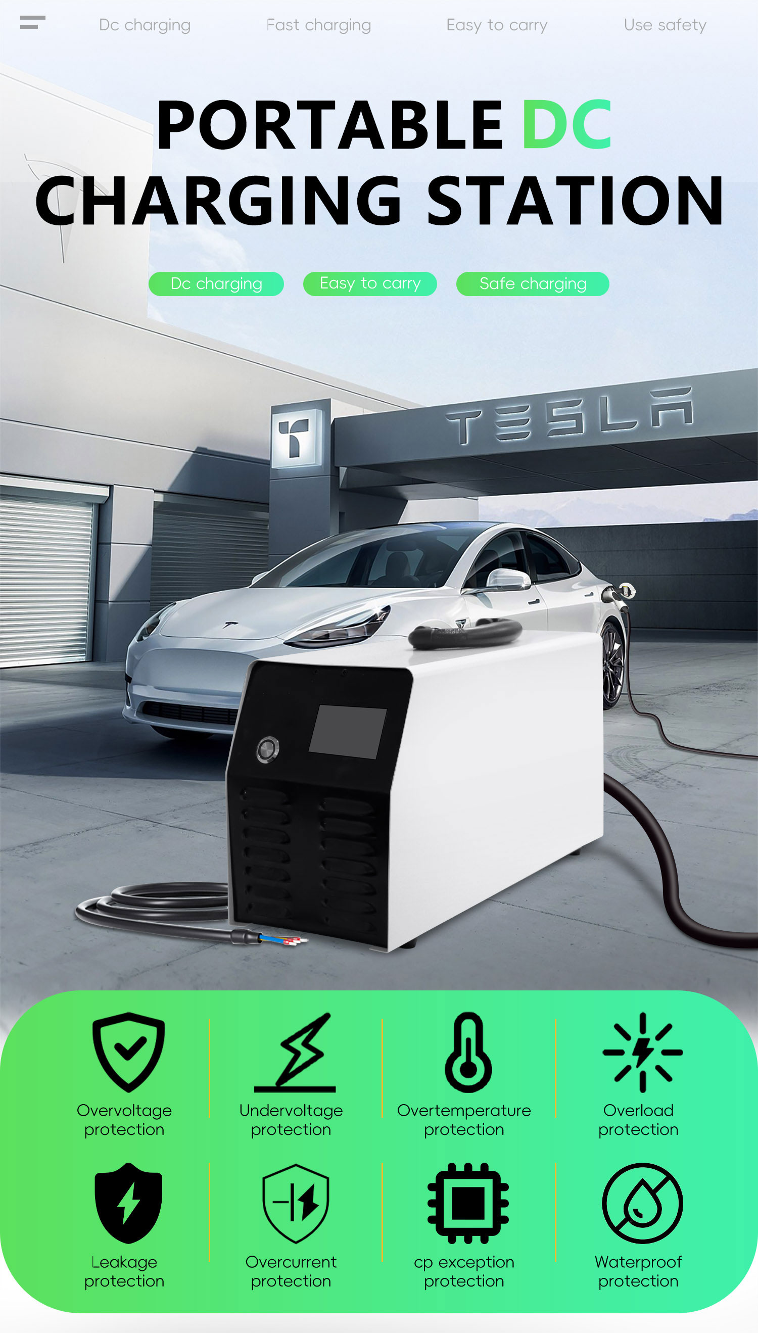 Fast Charger Electric Vehicles Car Charger Station by E-mingze Portable Movable 7kw with Undervoltage protection