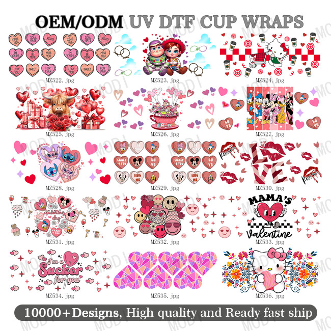 Wholesale Uv Dtf Cup Wrap Transfers Valentine'S Day High Quality Custom Uv Dtf Transfer Couple Design Cup Wrap