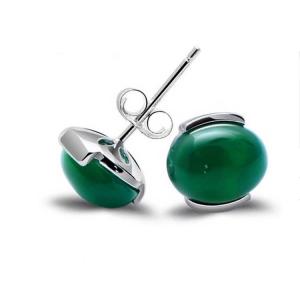 Quality 925 Sterling Silver Oval Green Onyx Bead Stud Earrings(033422W) wholesale
