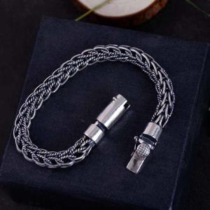 Quality Retro Handmade 925 Sterling Silver Rope Chain Mens Bracelet(060670) wholesale
