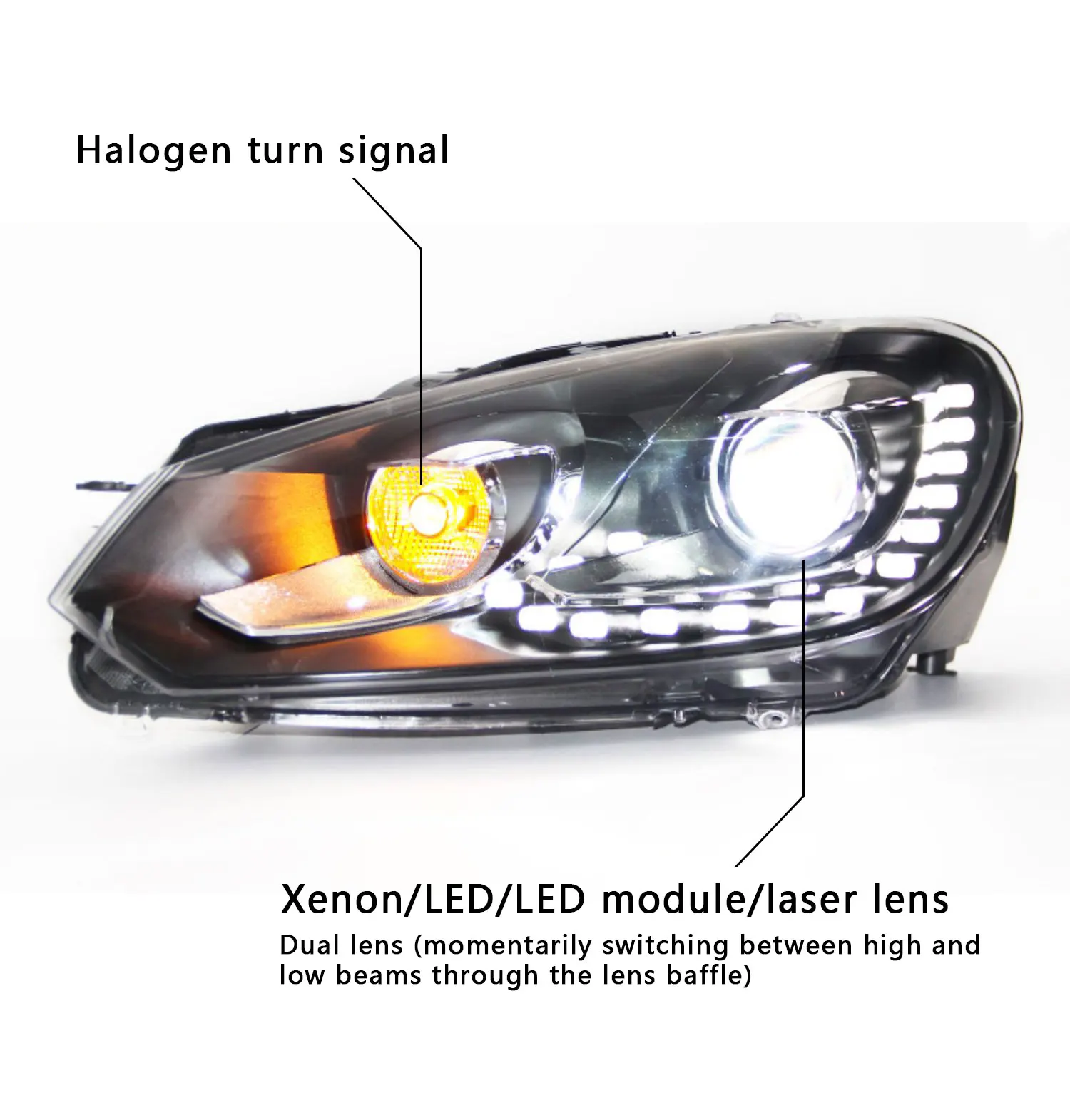Headlight Assembly For Volkswagen VW Golf 6 Modification 6 Gti R20 Tear Eye DRL LED Front Headlight