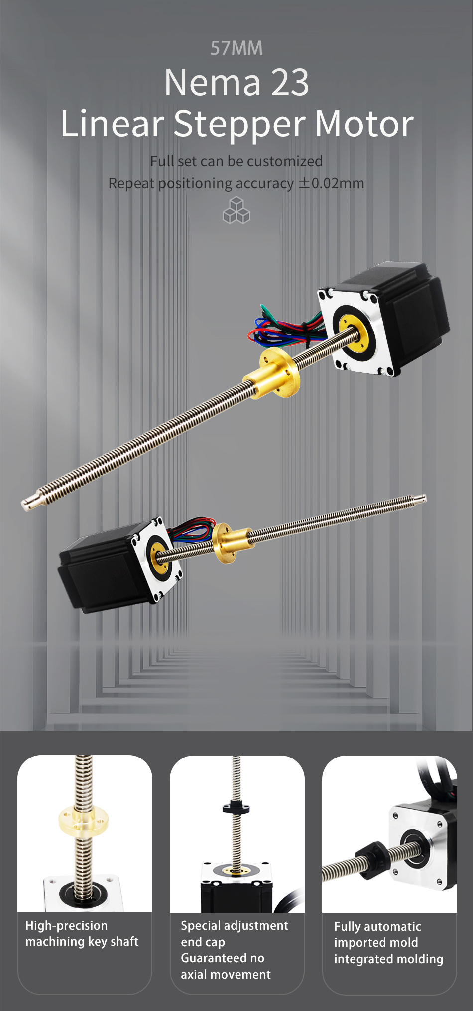 3.5A Current / Phase Umot Nema 23 57mm Linear Stepper Motor with 1300m.Nm Holding Torque