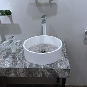 Quality White Marble Edge Clear Glass Bottom Glass Sink Bowl Countertop Sink wholesale