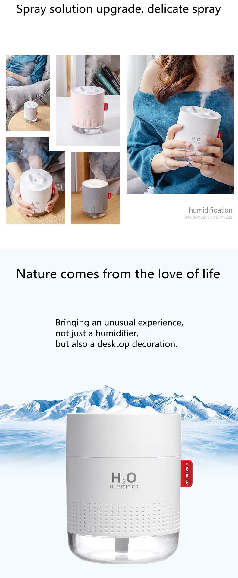 Homefish OEM Luftbefeuchter 500ml Water Tank Capacity Pure Mist Humidifyers Humidificateur d Air Portable Desktop H20 Humidifier