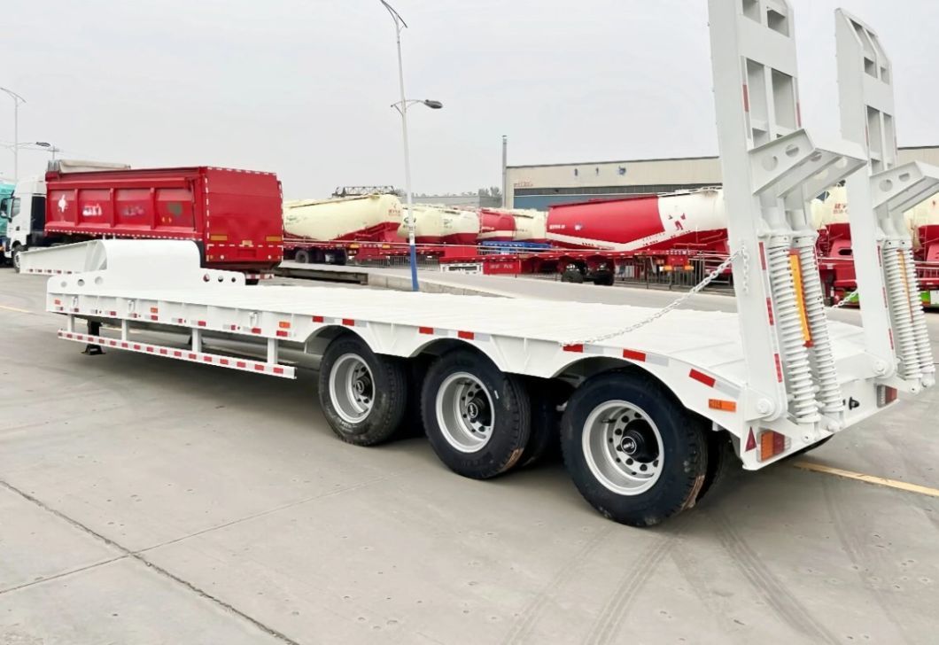 3 Axles Lowboy Semi-Trailer 60-100 Tons New Condition Hydraulic Heavy Duty Lowbed Flatbed Trailer