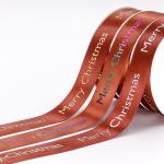 Fancy Brown Gift Wrap Ribbon , Words Patterned Wired Christmas Ribbon