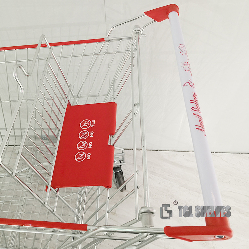 Zinc Finish PP Shopping Metal Supermarket Push Cart