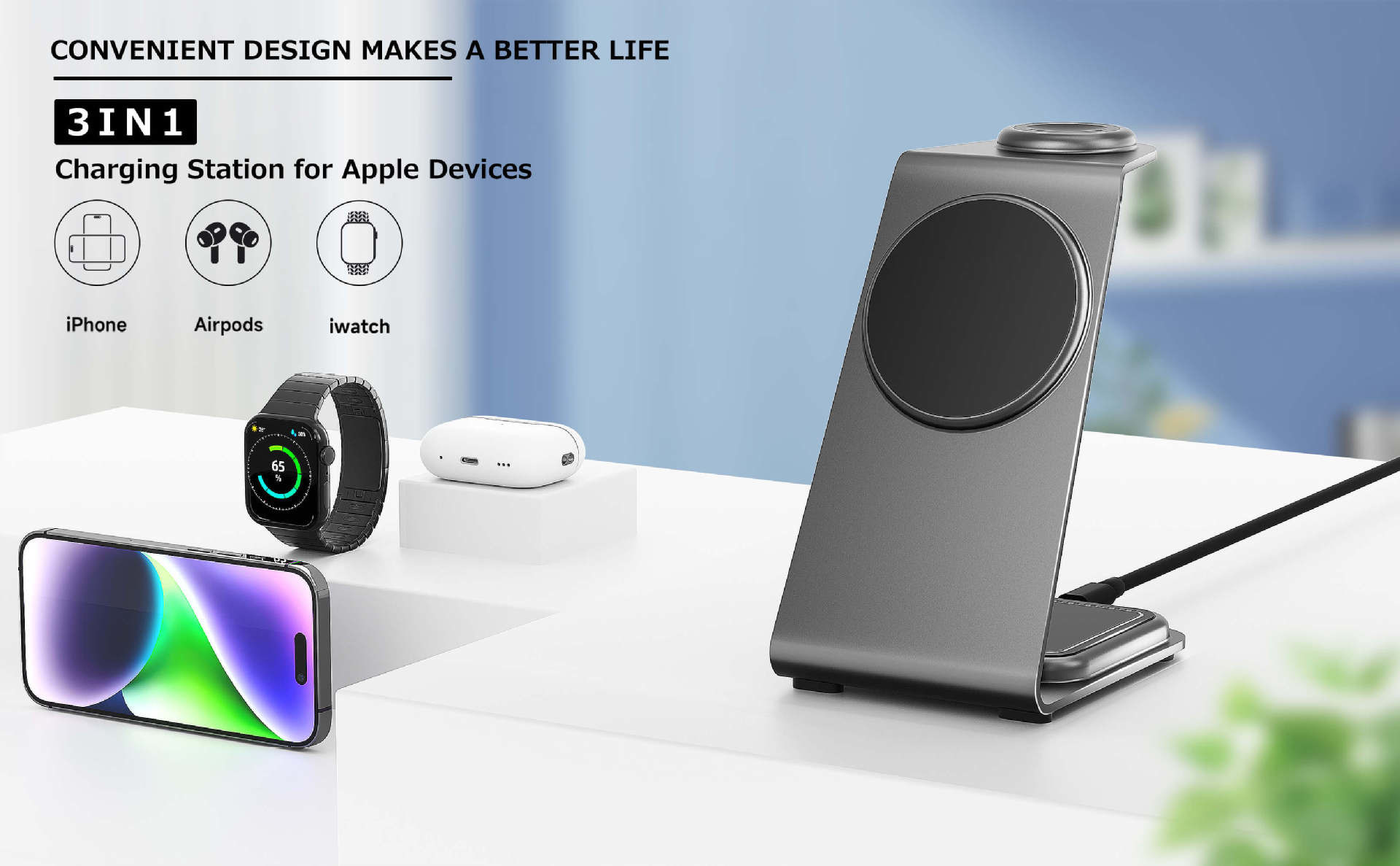 15W 10W 7.5W 5W Qi Standard Metal Wireless Charger with USB C Cable and Aluminum Alloy