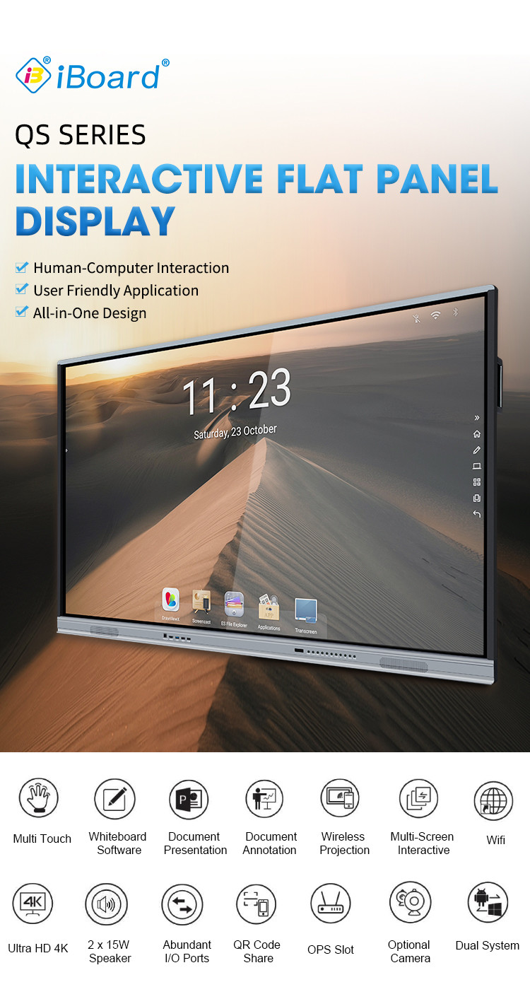65'' Multi Touch Screen Monitor Interactive Whiteboard Black Aluminium Frame for Conference