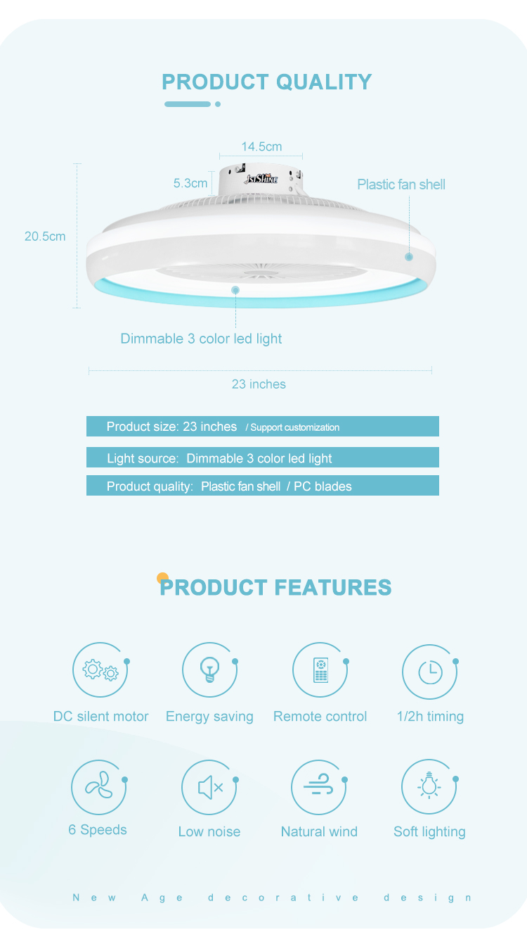 110-240V/50Hz-60Hz 23 inch 360 degrees APP Control Ceiling Fan with Light and 5200lm