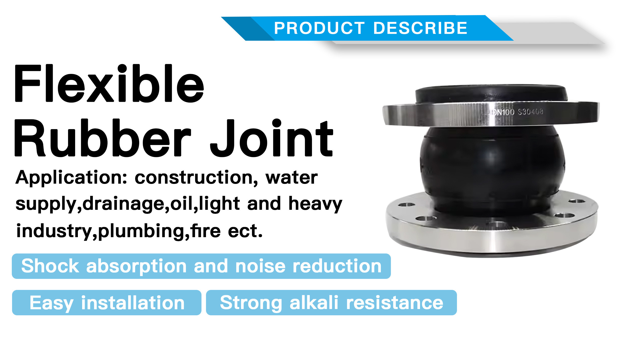 Ss304 Single Sphere Rubber Expansion Joint Galvanized Flange Flexible Rubber Joint