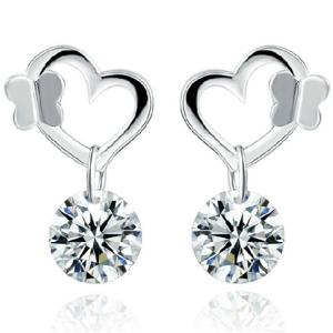 Quality Fashion Silver Plated Heart Stud Earrings with Cubic Zircon (EESTUD04) wholesale