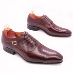 Mens Patent Leather Shoes Low Heel Mens Pointed Toe Dress Shoes With Faux Snake