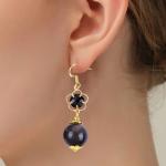 Handmade Crystal Stone Earrings Silver Sheen Obsidian Gemstone Beaded Pendant