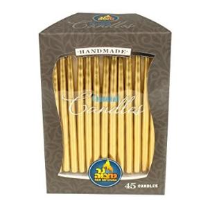 Quality 45pk 100% paraffin wax unscented gold chanukah candles packed into gift box wholesale