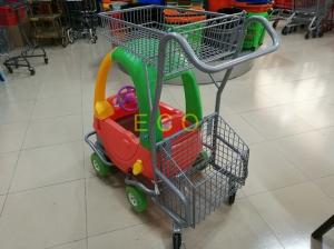 Quality Powder Coating Plastic Basket Cartoon Kids Shopping Carts with PU Wheel wholesale