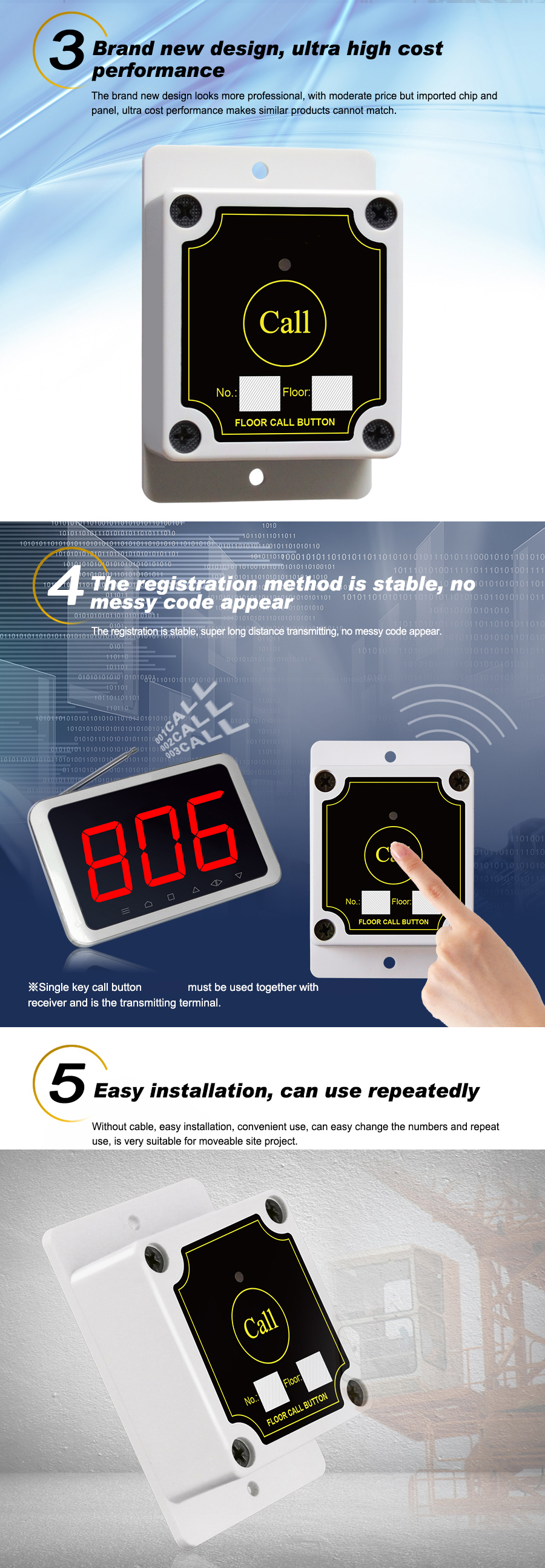 Wireless long range waterproof one key push call button exclusive for construction site