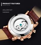 KINYUED J017-1 White Dial Gold Case Leather Strap Complete Calendar Skeleton