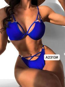 Quality Swimming Suits Bikini Blue Europe Solid Color Sexy Factory Direct Supply High Waist Miss Hard Wearing The New Type wholesale