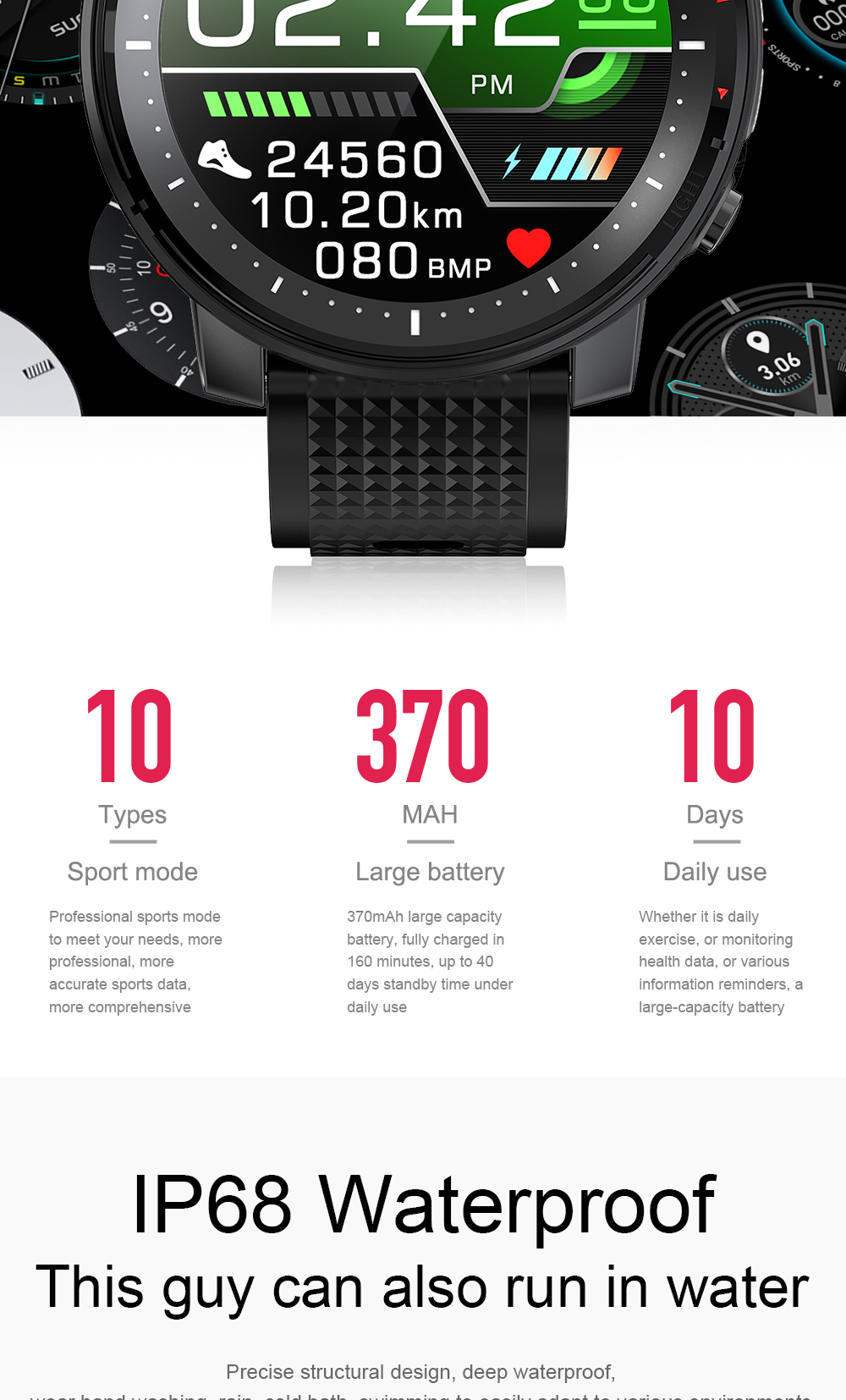 L15 Sports Fitness Tracker IP68 Waterproof Fitness Watch With Oxygen Monitor