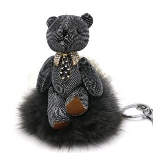 Quality 3D Bear Doll Key Ring Silver Reflective Cloth Material Filled Cotton 13cm Size wholesale