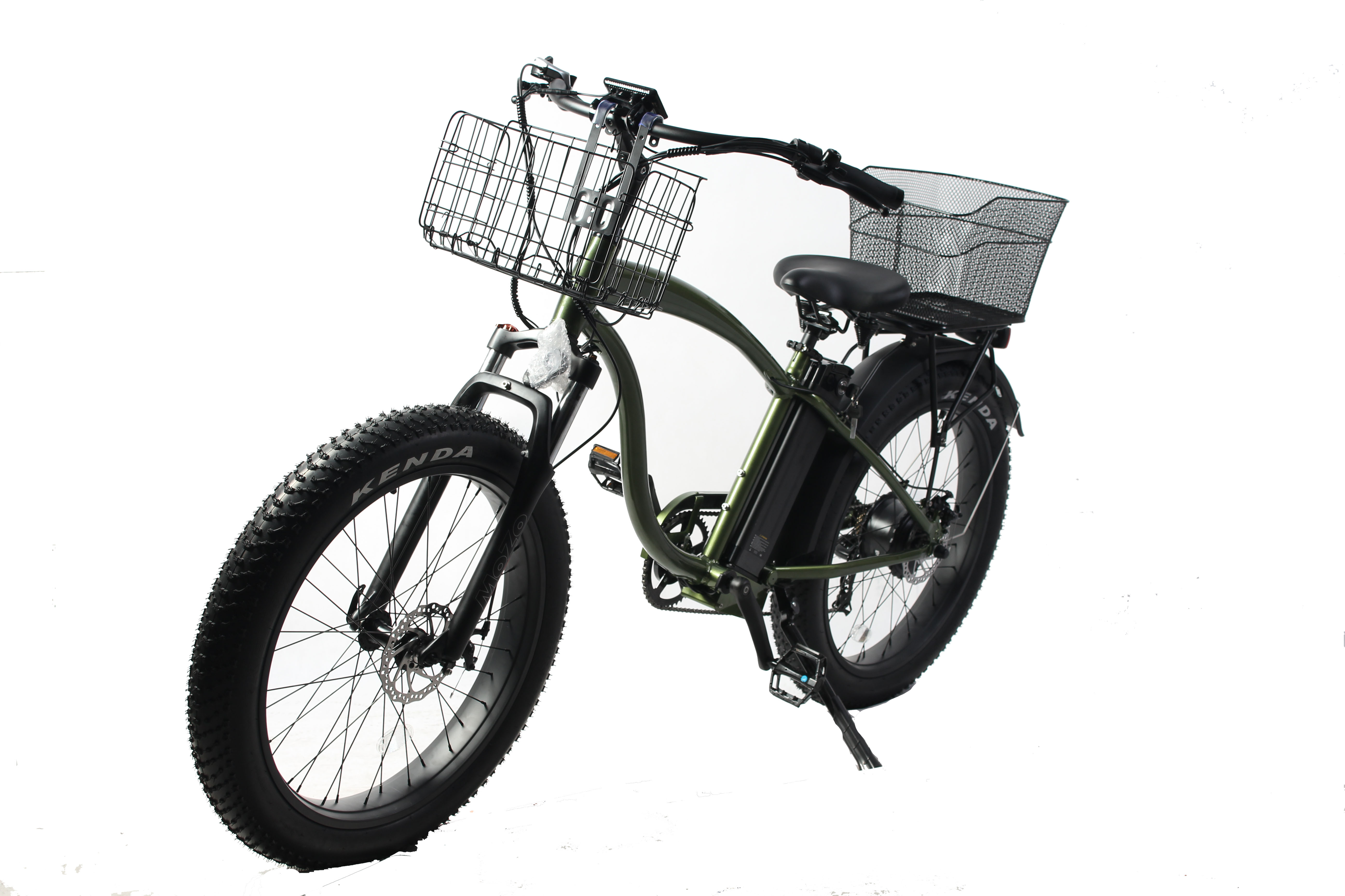 750W Electric Fat Tire Beach Cruiser Bike with Optional Removable Basket and 48V 13Ah Battery