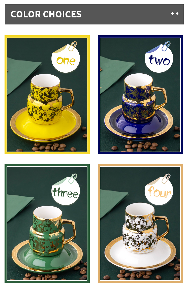 110ml Turkish Coffee Cups With Saucer Matt Gold Rim Handle
