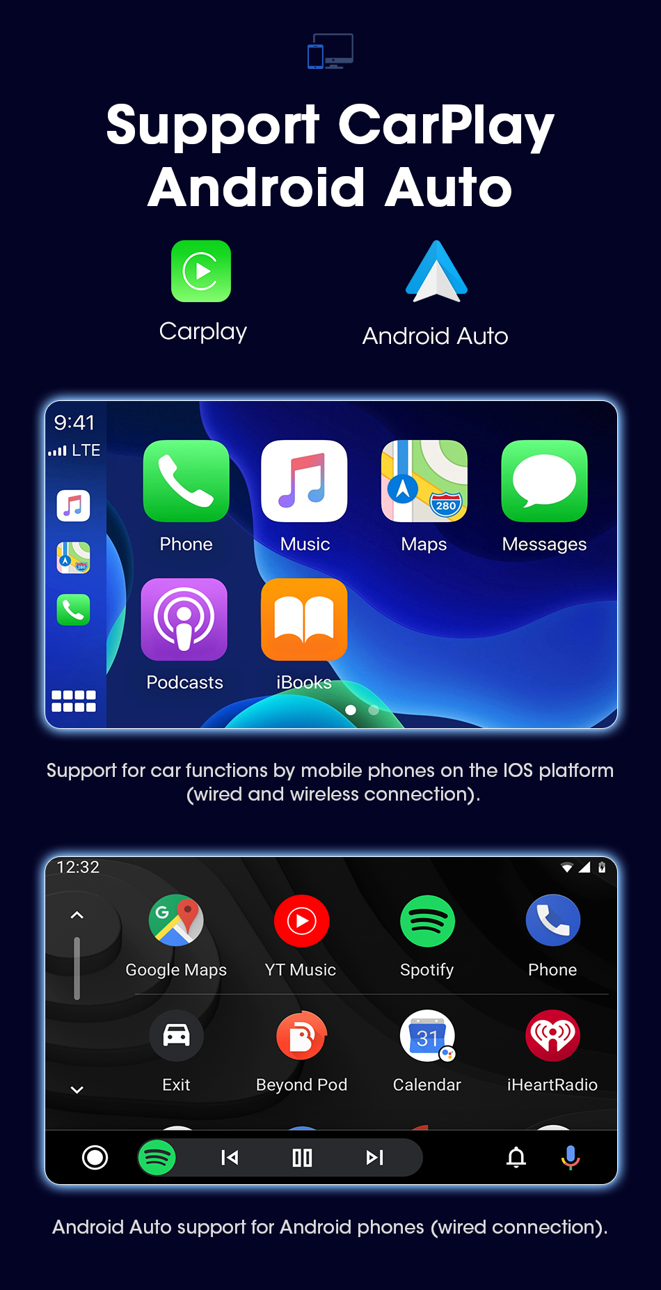 Universal Year 13" 2 Din Car Radio 1920*1200P QLED Built-in CarPlay Multimedia Stereo