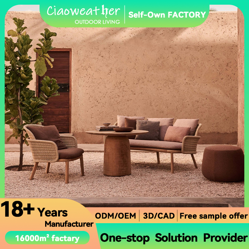 Waterproof and Sunscreen Terrace Sofa Teakwood Frame Material Garden Sofa Set for Modern Outdoor Furniture