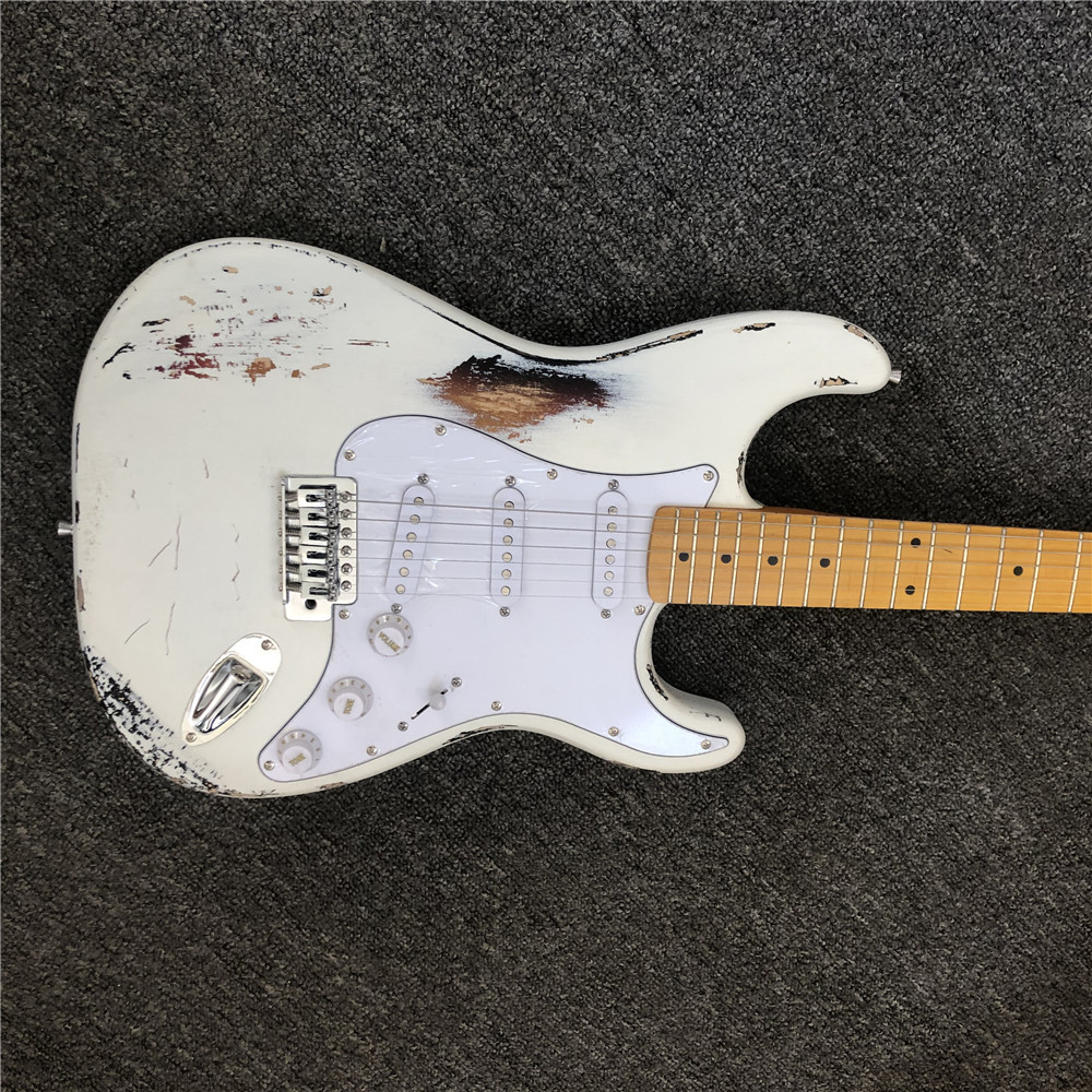 Custom handmade copy of old SRV ST electric guitar 100% handmade Beautiful white polychromatic electric guitar