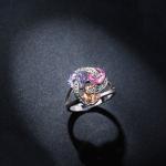 Luxury Female Big Crystal Round Engagement Ring Cute 925 Silver Zircon Stone