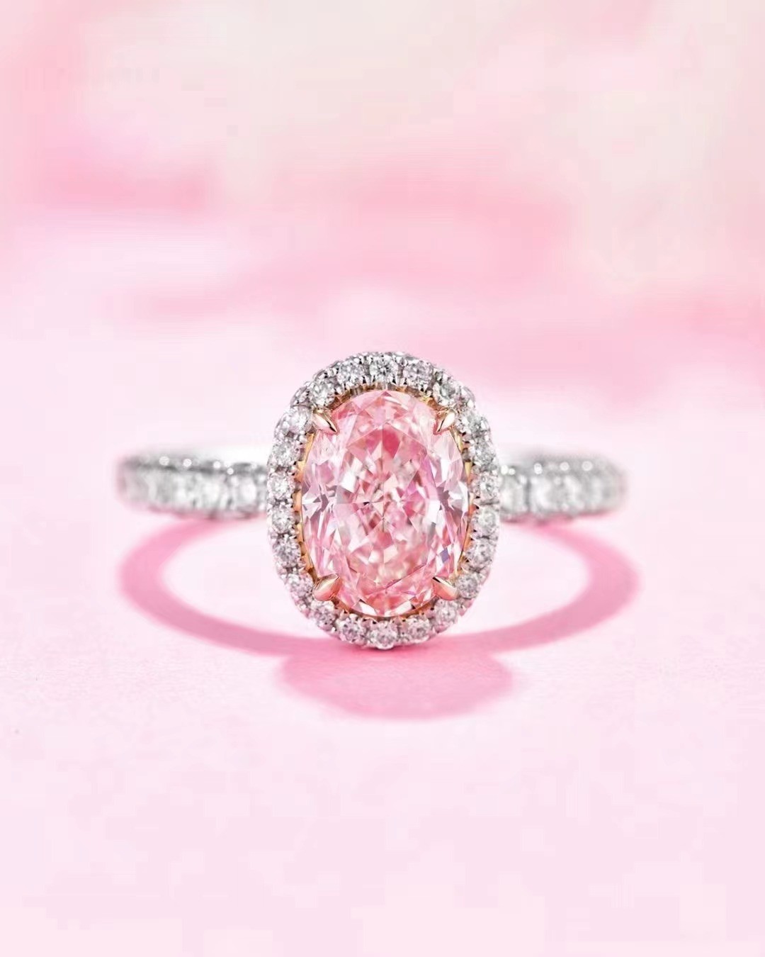 0.89ct Main Stone CVD Lab Grown Pink Diamond Ring 18k White Gold