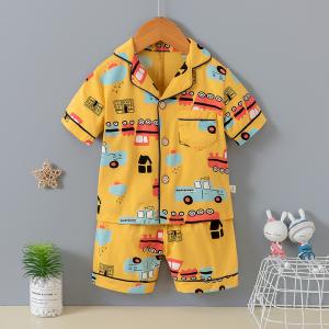 Quality Children Lapel Soft Short Sleeve Button Up Pj Set Cartoon Engineering Car wholesale