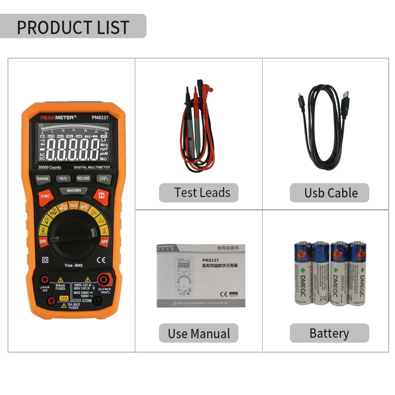 30000 Counts T-RMS Digital Multimeter High Accuracy For Solar Panel System