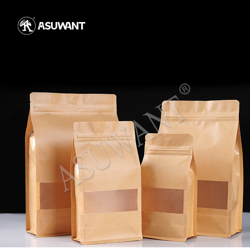 Custom Eco Friendly 500g Kraft Paper Zipper Bags Flat Bottom