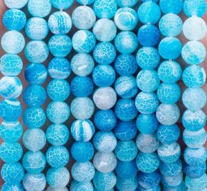 Quality Blue Weathered Agate Loose Bead Strands Semi Precious Stone Matt Frosted Cracked Agate For DIY Jewelry Making wholesale
