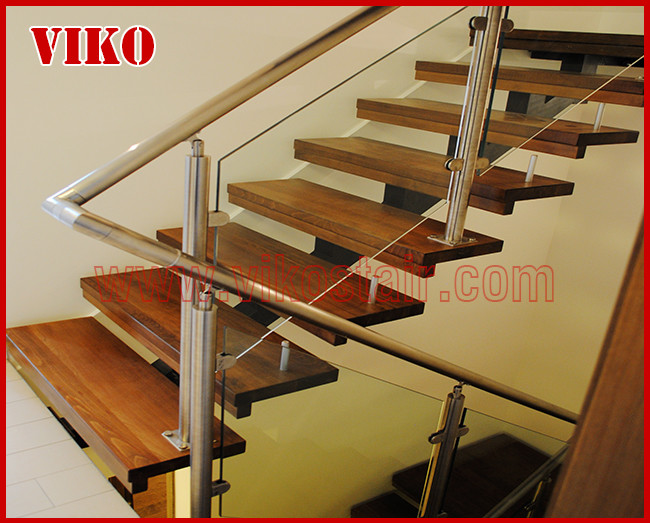 Straight Stringer Staircase VK51S Tread beech ,Railing tempered glass, Handrail b eech Stringer,carbon