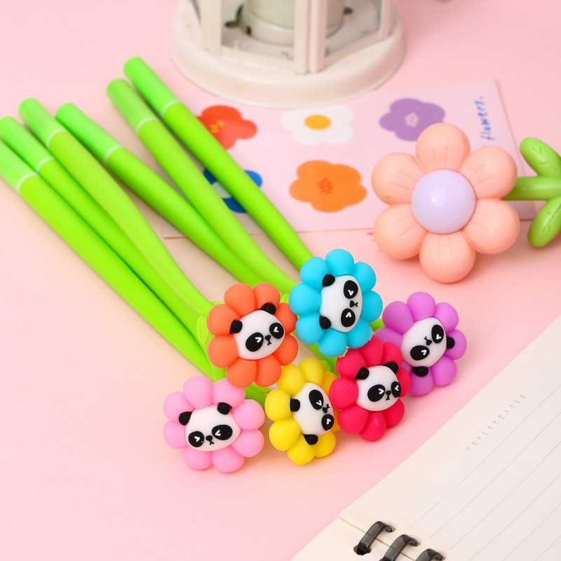Panda Flower Pens Rose Shaped Ballpoint Pen Creative Liquid Black 0.5mm Gel Ink Rollerball Pen For Girls Women, Office School Decoration Supplies