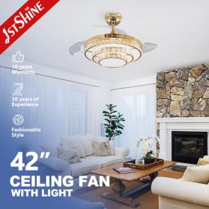 Quality 220V Crystal Retractable Ceiling Fan Light Dimmable Fandelier 3 Speed wholesale