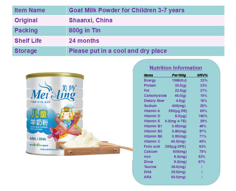 Natural DHA Special Formula Goat Milk Powder For Children 3 - 7 Years Old 400g