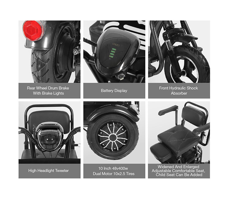 Three Wheel Electric Tricycle Bike 60V 500W Electric Tricycle For Cargo