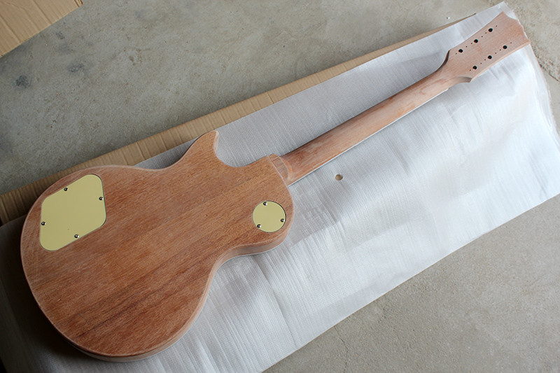 Custom LP Electric Guitar Kit(Parts) with Mahogany Body and Neck,Flame Maple Veneer,Carhrome Hardwes,DIY Guitar