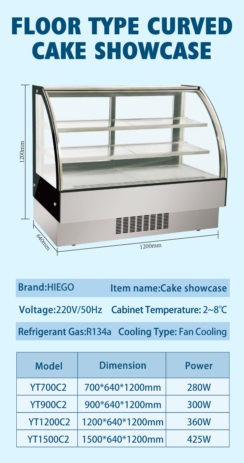 R600a Cake Display Showcase Cabinets Showcase Cake Chiller For Supermarket