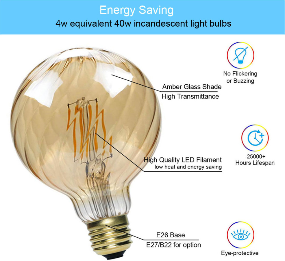 4W 6W Dimmable Large Globe Light Bulbs G150 G125 G95 Filament Bulb
