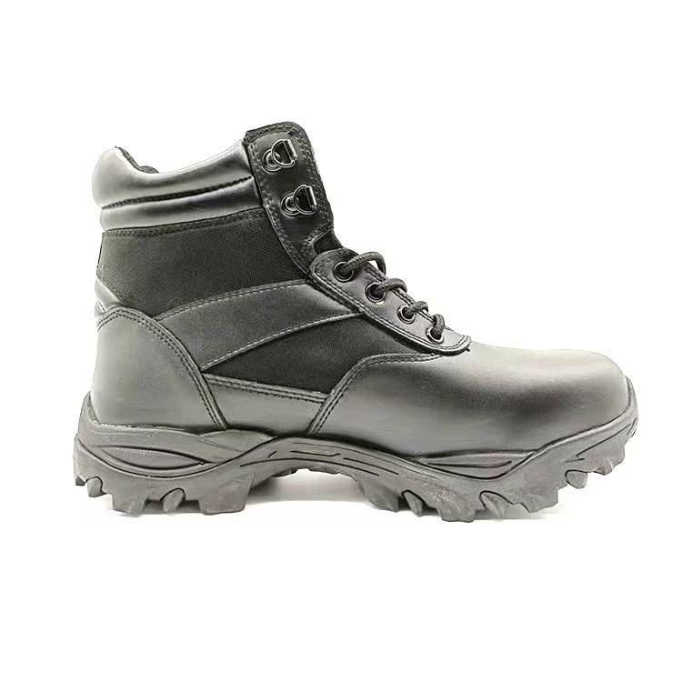 Round Toe Black Mid Calf Combat Boots with Steel Toe and Steel Sole Protection