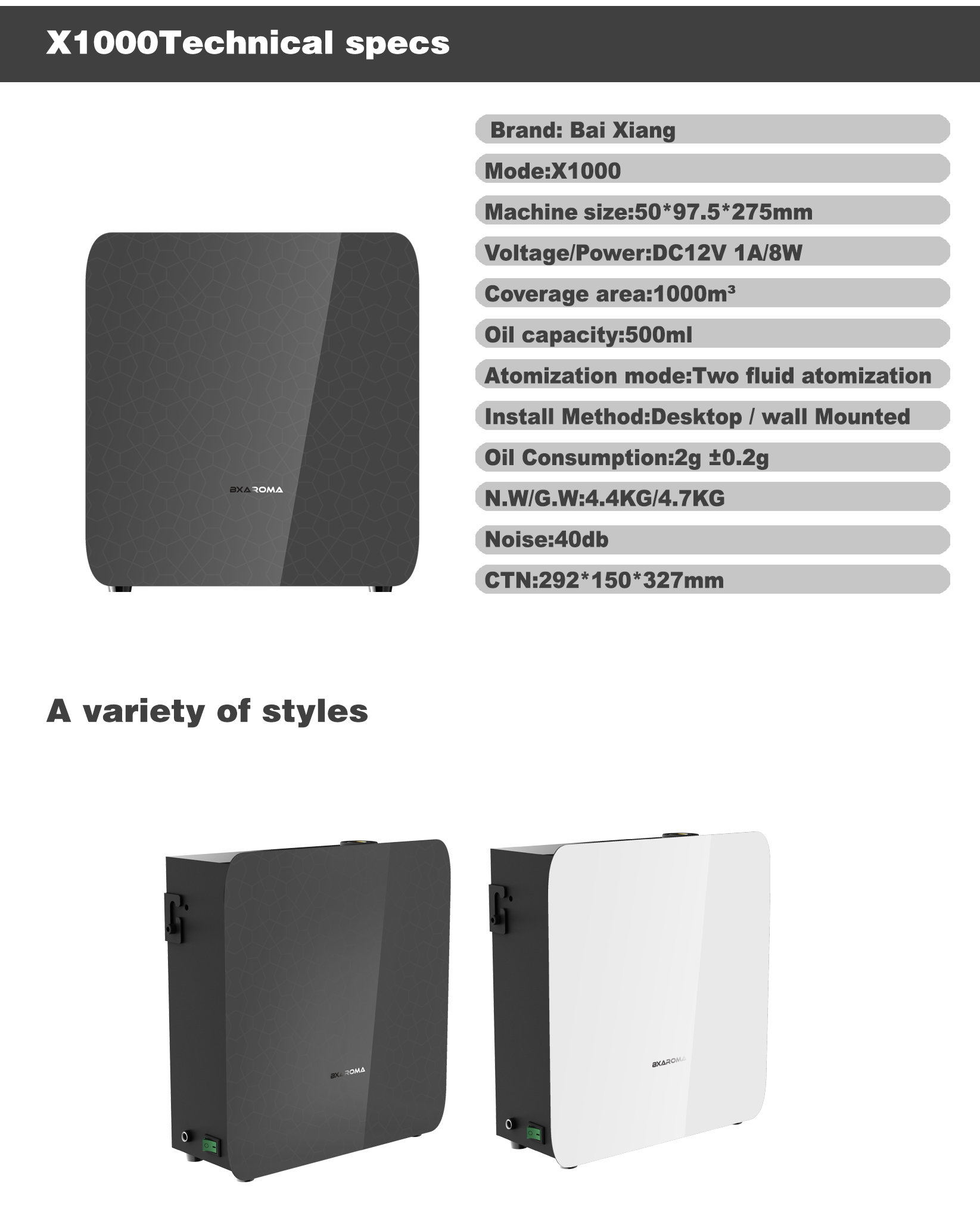 X1000 Wall Mounted Air Purifiers 500ml Bluetooth Wifi HVAC Air Diffuser