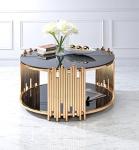 Marble Glass Top Gold Round Coffee Table With Storage Strike Deisgn