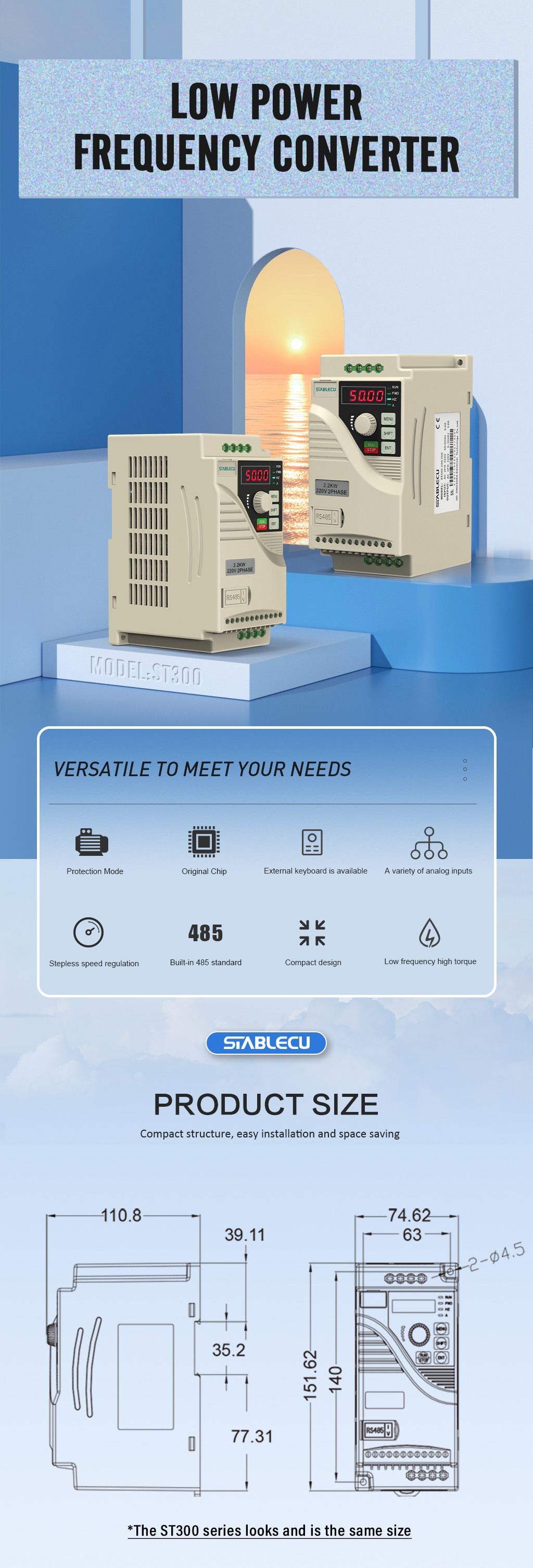1.5KW 2.2KW Mini Frequency Inverter Single Phase VFD
