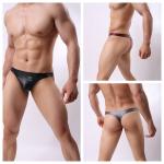 Mens String Bikini Briefs Underwear Man Black Red Grey Faux Leather Thongs Sexy