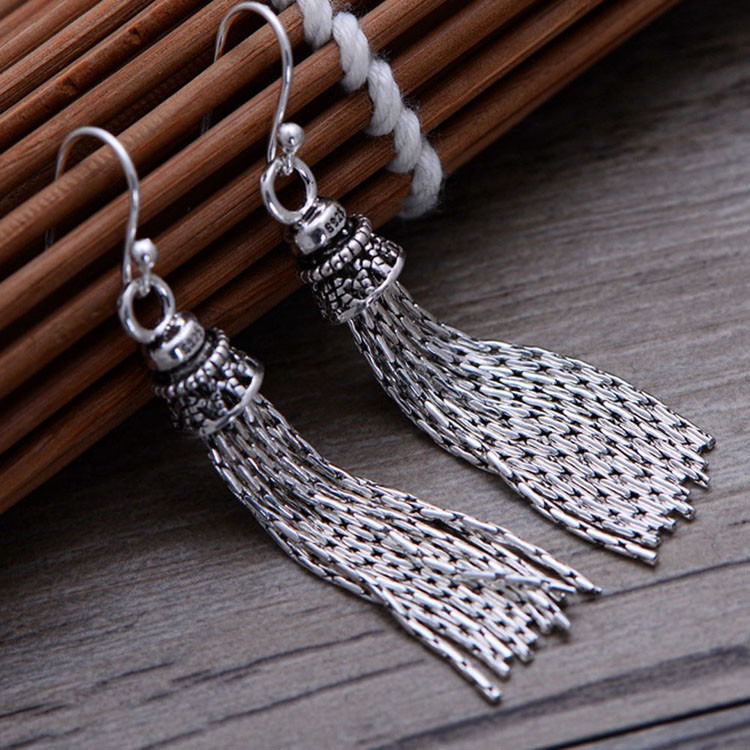 Trendy Retro Women Jewelry Thai 925 Silver Tassels Danlge Earrings(058026)